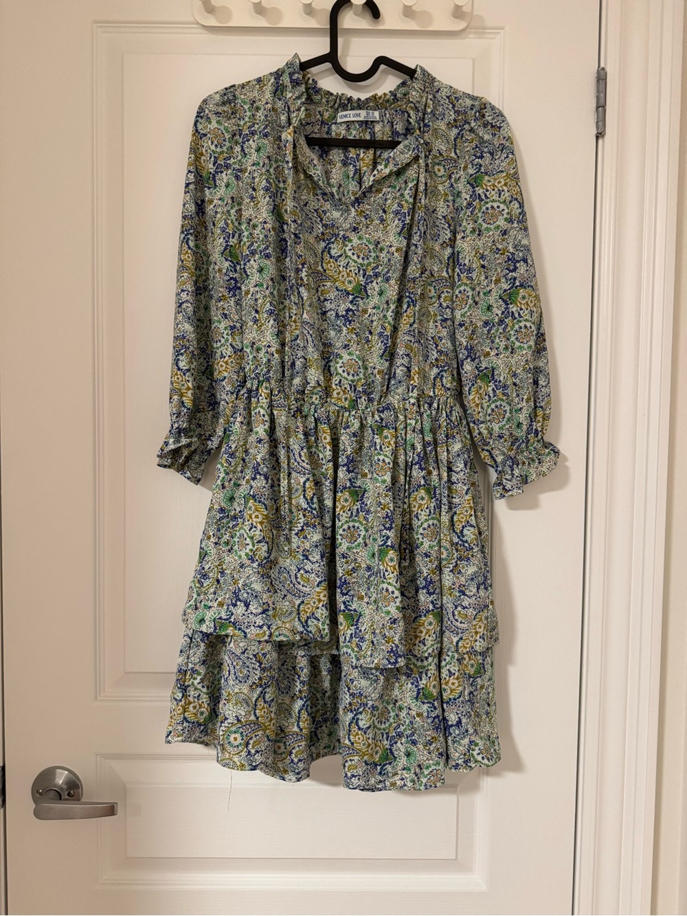 Floral Tiered Ruffle Dress - Blue Green Paisley